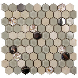 picasa hexagon beige mozaika szklano-kamienna 30x30 