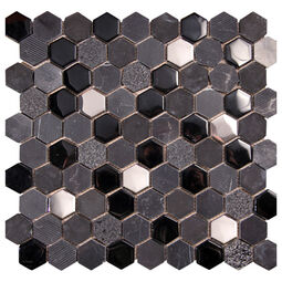 picasa hexagon black mozaika szklano-kamienna 30x30 