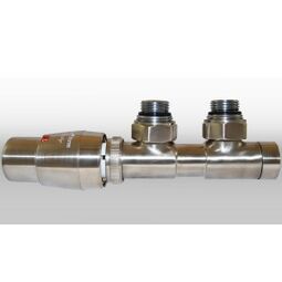 Varioterm, Zawory / Akcesoria, VARIOTERM ZESTAW TWINS 3/4X3/4 KĄTOWY LEWY NIKIEL SZLIFOWANY + NYPEL 2SZT. 1/2 X3/4 
