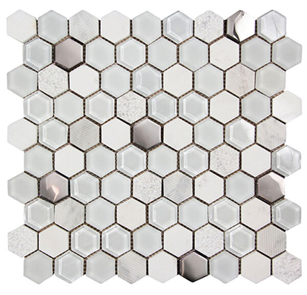 picasa hexagon white mozaika szklano-kamienna 30x30 