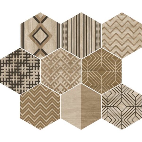 ape ceramica decowood haya mix gres 25x29 płytki heksagonalne matowe wzorzyste