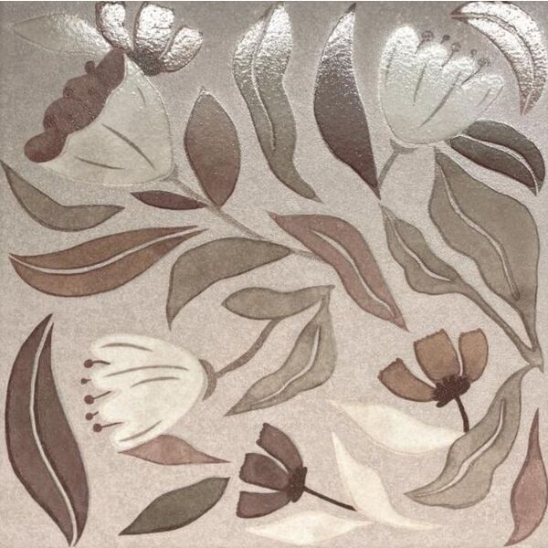 Decus Verso Floral Moka gres 20x20 - gres hiszpański w stylu vintage do kuchni i łazienki
