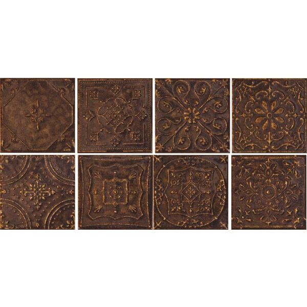 Kwadratowa płytka Tinta Brown 14,8x14,8 w odcieniu brązu z wypukłym ornamentem