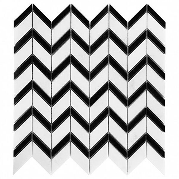 dunin black&white pure white chevron mix mozaika kamienna  30.5x31 płytki mozaika prostokątne do łazienki błyszczące