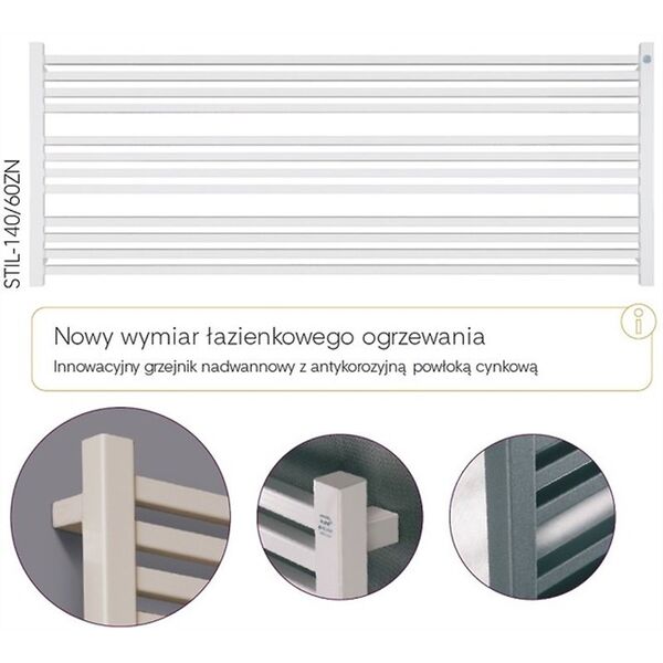 instal-projekt stick level stil-100/60bzn grzejnik łazienkowy 555/1000 c34 - white mat (trendy) 