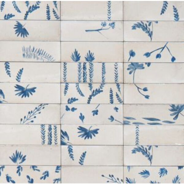 Marazzi Rice Natural Decoro Leaf LUX M96U 5x15 - mała błyszcząca płytka dekoracyjna włoska