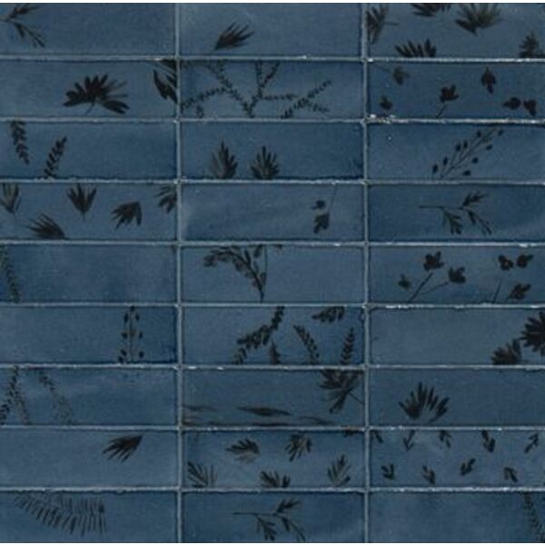 Marazzi Rice BLU Decoro Leaf LUX M96W 5x15 - mała płytka dekoracyjna włoska do łazienki i kuchni