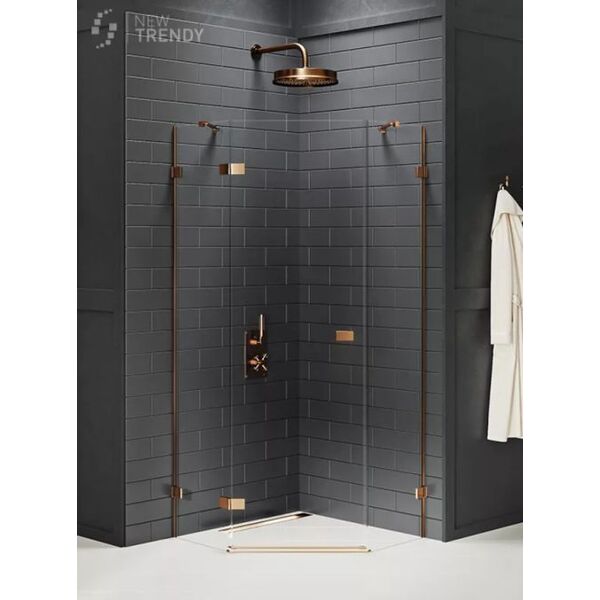 new trendy avexa copper brushed kabina pięciokątna drzwi lewe. szkło czyste 6mm 90x90x200 (exk-3820) 