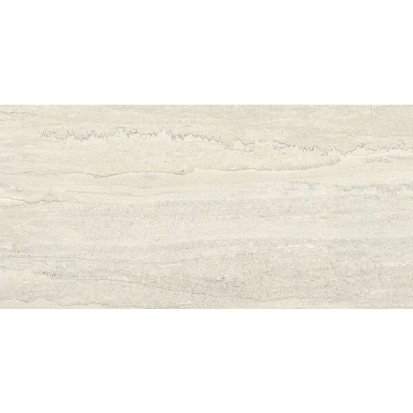 Fortess Vein White mat gres o wymiarach 59,8x119,8 z wyraźnym żyłkowaniem trawertynu