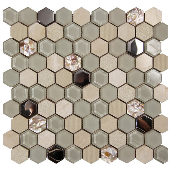 picasa hexagon beige mozaika szklano-kamienna 30x30 mozaika szklana heksagonalna