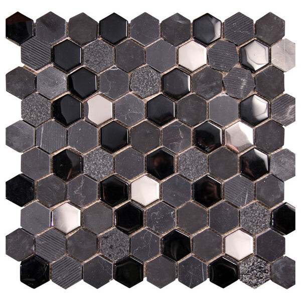 picasa hexagon black mozaika szklano-kamienna 30x30 płytki mozaika kwadratowe włoskie do łazienki błyszczące o grubości 6 do 8 mm