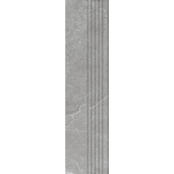 Tubądzin Grand Cave Grey STR stopnica rektyfikowana 29.8x119.8 - szara stopnica gresowa imitująca kamień